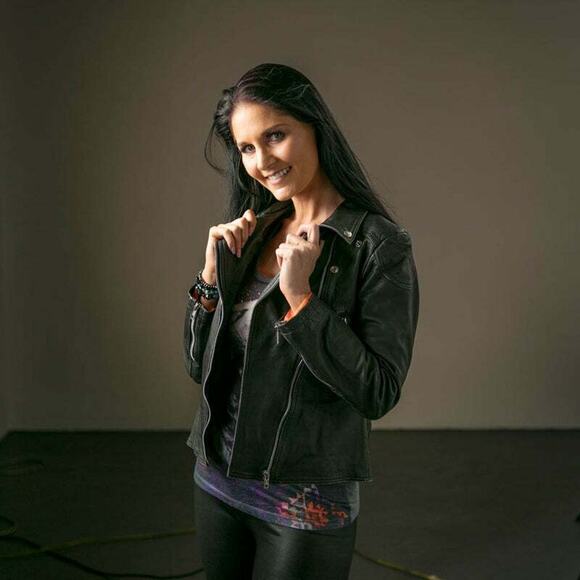 Slightly Distressed Biker Black Leather Jacket Silver Studed Zippered Lizzie - Picture 2 of 9